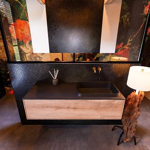 Badkamermeubelset Mondiaz Erin 120 cm met 1 Lade met RIDGE Wastafel Rechts Urban Zonder Kraangaten Greeploos Mat Washed Oak