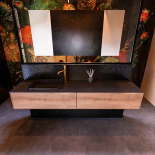 Badkamermeubelset Mondiaz Erin 200 cm met 2 Lades met RIDGE Wastafel Links Urban met 1 kraangat Greeploos Mat Washed Oak