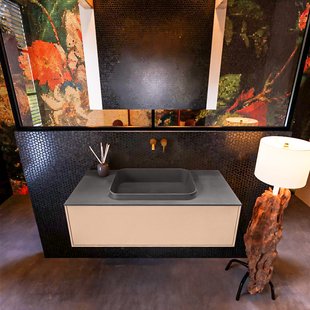 Badkamermeubelset Mondiaz Erin 100 cm met 1 Lade met RIDGE Wastafel Midden Dark grey Zonder Kraangaten Greeploos Mat Rosee