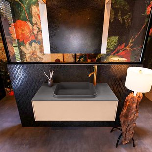 Badkamermeubelset Mondiaz Erin 100 cm met 1 Lade met RIDGE Wastafel Midden Dark grey met 1 kraangat Greeploos Mat Rosee