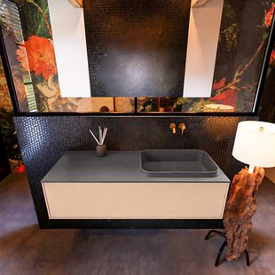 Badkamermeubelset Mondiaz Erin 120 cm met 1 Lade met RIDGE Wastafel Rechts Dark grey Zonder Kraangaten Greeploos Mat Rosee