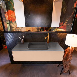 Badkamermeubelset Mondiaz Erin 120 cm met 1 Lade met RIDGE Wastafel Midden Dark grey met 1 kraangat Greeploos Mat Rosee