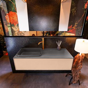 Badkamermeubelset Mondiaz Erin 120 cm met 1 Lade met RIDGE Wastafel Links Dark grey met 1 kraangat Greeploos Mat Rosee