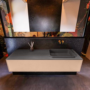 Badkamermeubelset Mondiaz Erin 150 cm met 1 Lade met RIDGE Wastafel Rechts Dark grey Zonder Kraangaten Greeploos Mat Rosee