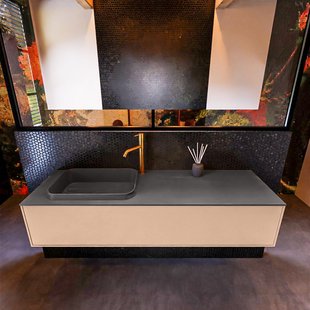 Badkamermeubelset Mondiaz Erin 150 cm met 1 Lade met RIDGE Wastafel Links Dark grey met 1 kraangat Greeploos Mat Rosee