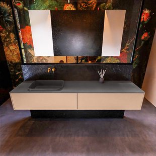 Badkamermeubelset Mondiaz Erin 200 cm met 2 Lades met RIDGE Wastafel Links Dark grey Zonder Kraangaten Greeploos Mat Rosee