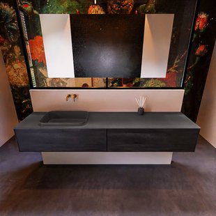Badkamermeubelset Mondiaz Erin 200 cm met 2 Lades met RIDGE Wastafel Links Dark grey Zonder Kraangaten Greeploos Mat Antracite