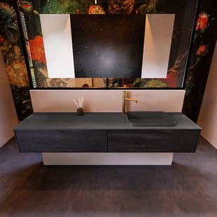 Badkamermeubelset Mondiaz Erin 200 cm met 2 Lades met RIDGE Wastafel Rechts Dark grey met 1 kraangat Greeploos Mat Antracite