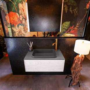 Badkamermeubelset Mondiaz Erin 80 cm met 1 Lade met RIDGE Wastafel Midden Dark grey met 1 kraangat Greeploos Mat Underlayment