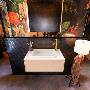 Badkamermeubelset Mondiaz Erin 80 cm met 1 Lade met RIDGE Wastafel Midden Linen met 1 kraangat Greeploos Mat Rosee