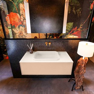 Badkamermeubelset Mondiaz Erin 100 cm met 1 Lade met RIDGE Wastafel Midden Linen Zonder Kraangaten Greeploos Mat Rosee