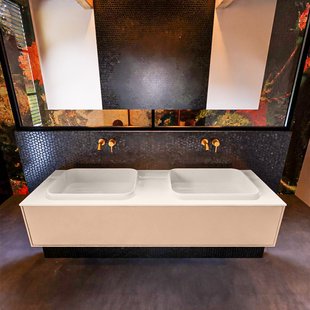 Badkamermeubelset Mondiaz Erin 150 cm met 1 Lade met RIDGE Wastafel Dubbel Linen Zonder Kraangaten Greeploos Mat Rosee