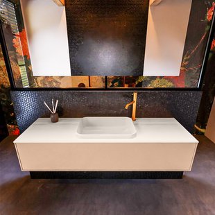 Badkamermeubelset Mondiaz Erin 150 cm met 1 Lade met RIDGE Wastafel Midden Linen met 1 kraangat Greeploos Mat Rosee