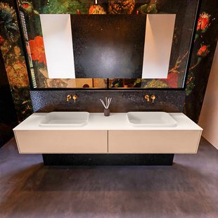 Badkamermeubelset Mondiaz Erin 200 cm met 2 Lades met RIDGE Wastafel Dubbel Linen Zonder Kraangaten Greeploos Mat Rosee