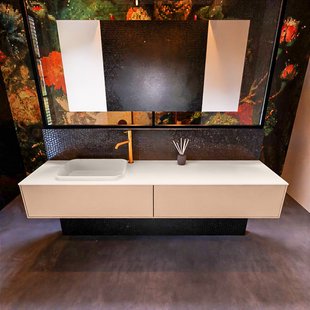 Badkamermeubelset Mondiaz Erin 200 cm met 2 Lades met RIDGE Wastafel Links Linen met 1 kraangat Greeploos Mat Rosee