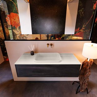 Badkamermeubelset Mondiaz Erin 120 cm met 1 Lade met RIDGE Wastafel Midden Linen Zonder Kraangaten Greeploos Mat Antracite