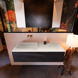 Badkamermeubelset Mondiaz Erin 120 cm met 1 Lade met RIDGE Wastafel Links Linen Zonder Kraangaten Greeploos Mat Antracite