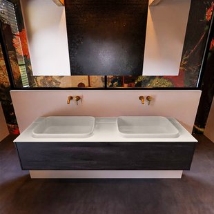 Badkamermeubelset Mondiaz Erin 150 cm met 1 Lade met RIDGE Wastafel Dubbel Linen Zonder Kraangaten Greeploos Mat Antracite