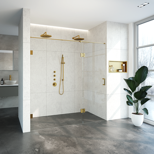 Nisdeur Compleet Just Creating Profielloos 2-Delig (Draaideur Bevestigd op Inloopwand) 200x200 cm 130/70 Goud