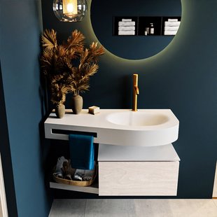 MONDIAZ RIVA 100cm badmeubel onderkast / planchet kleur Underlayment met 1 lade. Wastafel DULCET rechts 1 kraangat kleur Talc.