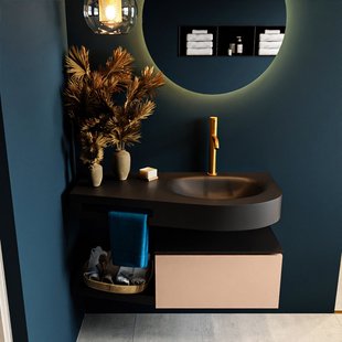 MONDIAZ RIVA 100cm badmeubel onderkast / planchet kleur Rosee met 1 lade. Wastafel DULCET rechts 1 kraangat kleur Urban.