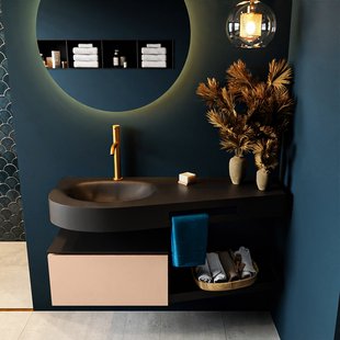 MONDIAZ RIVA 120cm badmeubel onderkast / planchet kleur Rosee met 1 lade. Wastafel DULCET links 1 kraangat kleur Urban.