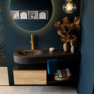 MONDIAZ RIVA 120cm badmeubel onderkast / planchet kleur Washed_Oak met 1 lade. Wastafel DULCET links 1 kraangat kleur Urban.