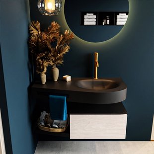 MONDIAZ RIVA 100cm badmeubel onderkast / planchet kleur Underlayment met 1 lade. Wastafel DULCET rechts 1 kraangat kleur Urban.