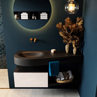 MONDIAZ RIVA 120cm badmeubel onderkast / planchet kleur Underlayment met 1 lade. Wastafel DULCET links 0 kraangaten kleur Urban.