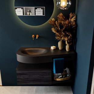 MONDIAZ RIVA 100cm badmeubel onderkast / planchet kleur Antracite met 1 lade. Wastafel DULCET links 0 kraangaten kleur Urban.