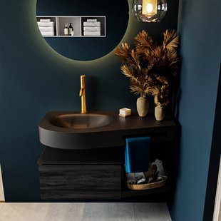 MONDIAZ RIVA 100cm badmeubel onderkast / planchet kleur Antracite met 1 lade. Wastafel DULCET links 1 kraangat kleur Urban.