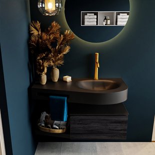 MONDIAZ RIVA 100cm badmeubel onderkast / planchet kleur Antracite met 1 lade. Wastafel DULCET rechts 1 kraangat kleur Urban.