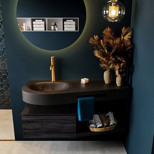 MONDIAZ RIVA 120cm badmeubel onderkast / planchet kleur Antracite met 1 lade. Wastafel DULCET links 1 kraangat kleur Urban.