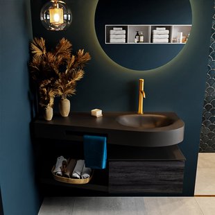 MONDIAZ RIVA 120cm badmeubel onderkast / planchet kleur Antracite met 1 lade. Wastafel DULCET rechts 1 kraangat kleur Urban.