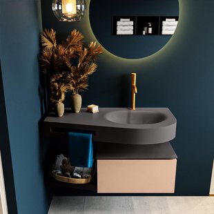 MONDIAZ RIVA 100cm badmeubel onderkast / planchet kleur Rosee met 1 lade. Wastafel DULCET rechts 1 kraangat kleur Dark_Grey.