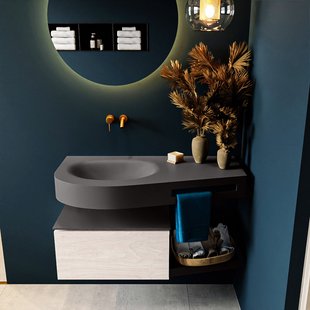 MONDIAZ RIVA 100cm badmeubel onderkast / planchet kleur Underlayment met 1 lade. Wastafel DULCET links 0 kraangaten kleur Dark_Grey.