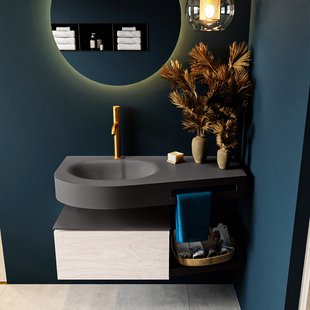 MONDIAZ RIVA 100cm badmeubel onderkast / planchet kleur Underlayment met 1 lade. Wastafel DULCET links 1 kraangat kleur Dark_Grey.