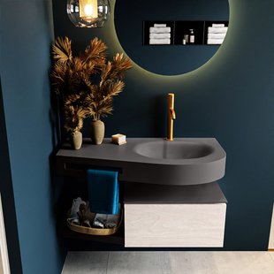 MONDIAZ RIVA 100cm badmeubel onderkast / planchet kleur Underlayment met 1 lade. Wastafel DULCET rechts 1 kraangat kleur Dark_Grey.