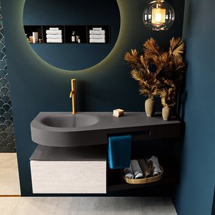 MONDIAZ RIVA 120cm badmeubel onderkast / planchet kleur Underlayment met 1 lade. Wastafel DULCET links 1 kraangat kleur Dark_Grey.