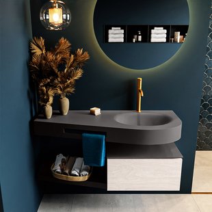 MONDIAZ RIVA 120cm badmeubel onderkast / planchet kleur Underlayment met 1 lade. Wastafel DULCET rechts 1 kraangat kleur Dark_Grey.