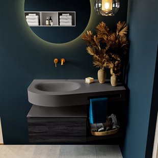 MONDIAZ RIVA 100cm badmeubel onderkast / planchet kleur Antracite met 1 lade. Wastafel DULCET links 0 kraangaten kleur Dark_Grey.