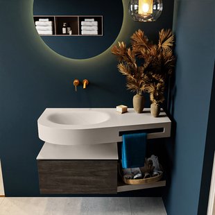 MONDIAZ RIVA 100cm badmeubel onderkast / planchet kleur Dark_Brown met 1 lade. Wastafel DULCET links 0 kraangaten kleur Linen.