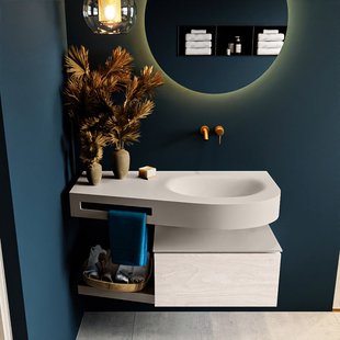 MONDIAZ RIVA 100cm badmeubel onderkast / planchet kleur Underlayment met 1 lade. Wastafel DULCET rechts 0 kraangaten kleur Linen.