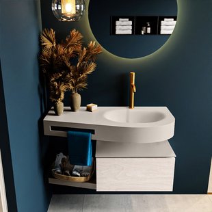 MONDIAZ RIVA 100cm badmeubel onderkast / planchet kleur Underlayment met 1 lade. Wastafel DULCET rechts 1 kraangat kleur Linen.