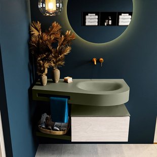MONDIAZ RIVA 100cm badmeubel onderkast / planchet kleur Underlayment met 1 lade. Wastafel DULCET rechts 0 kraangaten kleur Army.