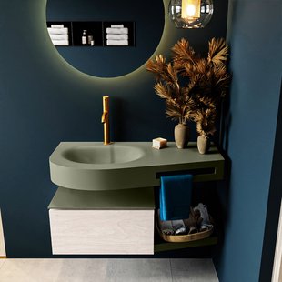 MONDIAZ RIVA 100cm badmeubel onderkast / planchet kleur Underlayment met 1 lade. Wastafel DULCET links 1 kraangat kleur Army.