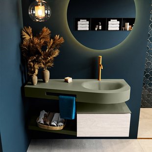 MONDIAZ RIVA 120cm badmeubel onderkast / planchet kleur Underlayment met 1 lade. Wastafel DULCET rechts 1 kraangat kleur Army.