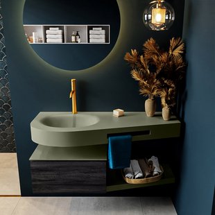 MONDIAZ RIVA 120cm badmeubel onderkast / planchet kleur Antracite met 1 lade. Wastafel DULCET links 1 kraangat kleur Army.