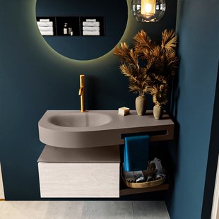 MONDIAZ RIVA 100cm badmeubel onderkast / planchet kleur Underlayment met 1 lade. Wastafel DULCET links 1 kraangat kleur Smoke.