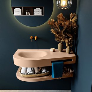 MONDIAZ RIVA 100cm Wastafel met planchet kleur Rosee. Wastafel DULCET links 0 kraangaten kleur Rosee.